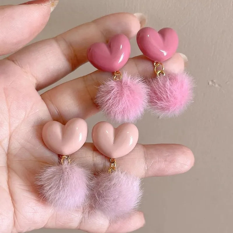 Rusty Blush Heart Fur Earrings