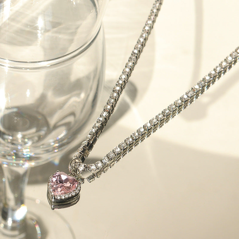 Sparkling Pink Heart Crystal Necklace – Elegant Statement Jewellery by Rusty
