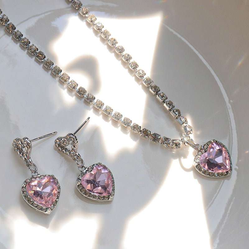 Sparkling Pink Heart Crystal Necklace – Elegant Statement Jewellery by Rusty