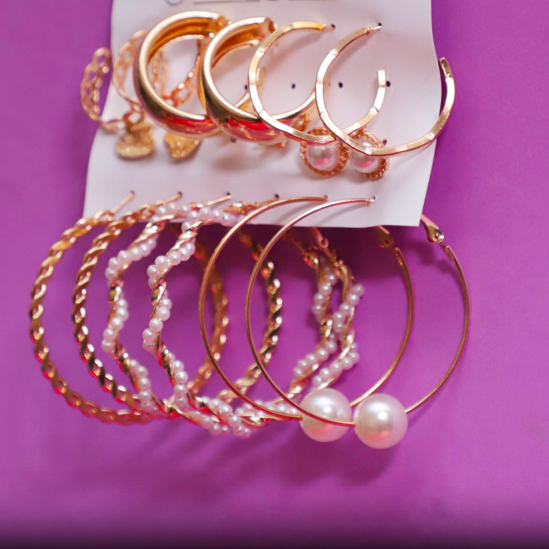 Rusty Golden Glam Hoop & Stud Earring Set (8 Pairs)