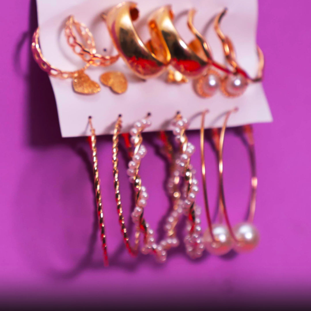 Rusty Golden Glam Hoop & Stud Earring Set (8 Pairs)