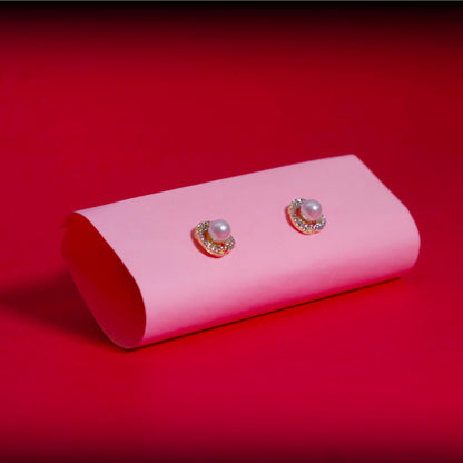 Rusty Classic Pearl Crystal Halo Stud Earrings