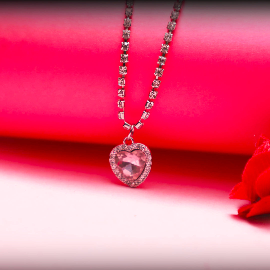 Sparkling Pink Heart Crystal Necklace – Elegant Statement Jewellery by Rusty