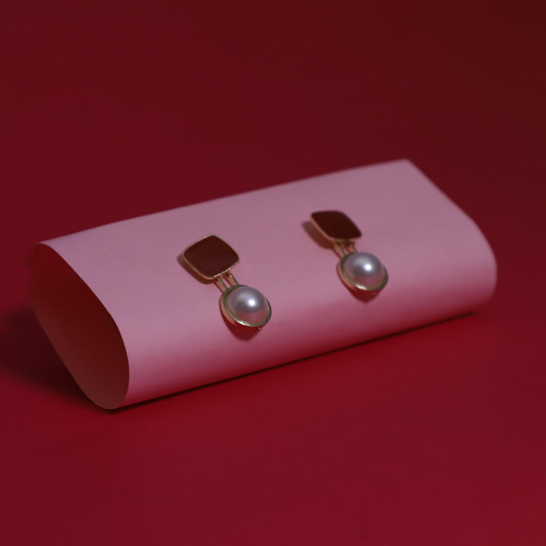 Rusty Modern Geometric Pearl Drop Earrings