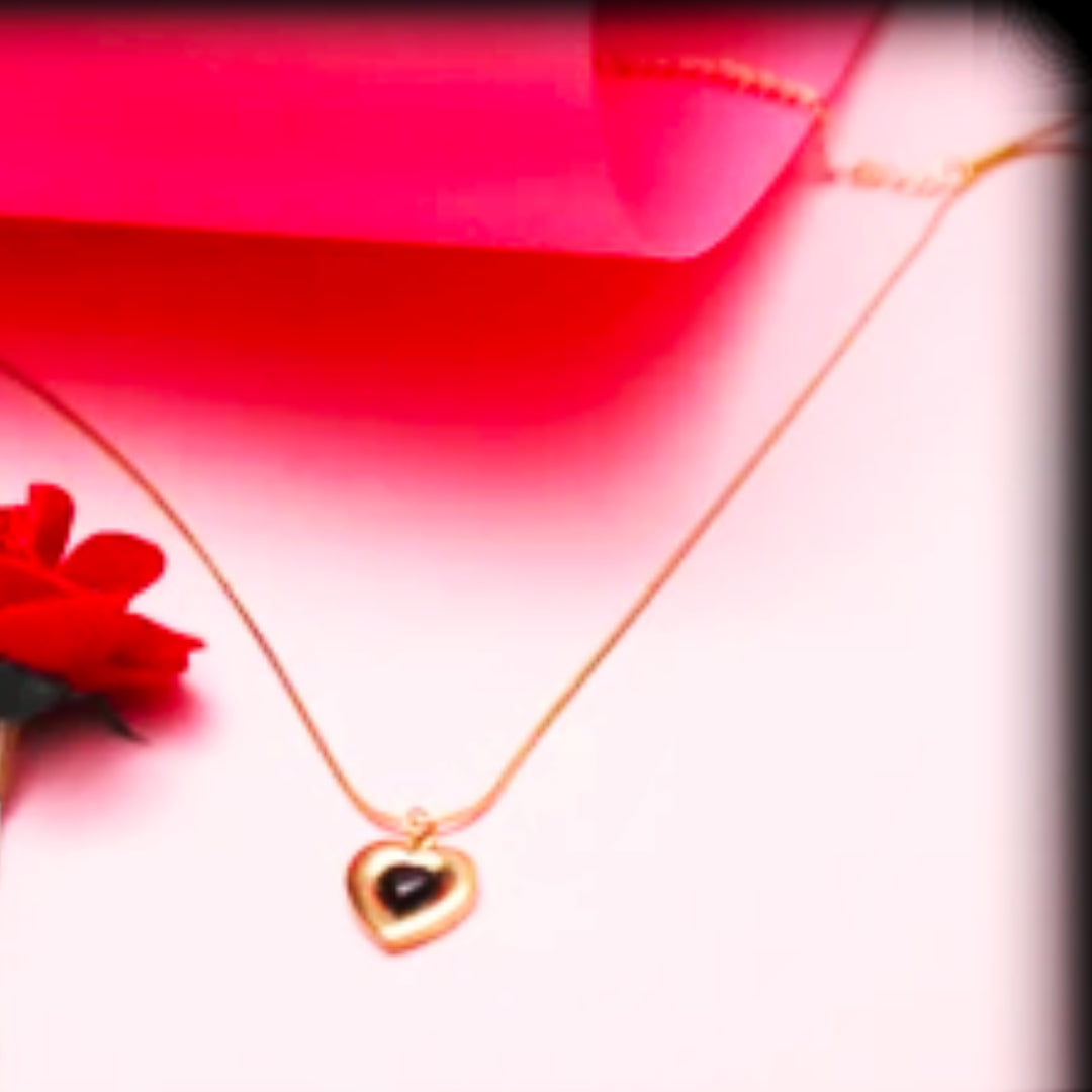 Golden Heart Pendant Necklace with Black Enamel – Rust-Free Fashion by Rusty