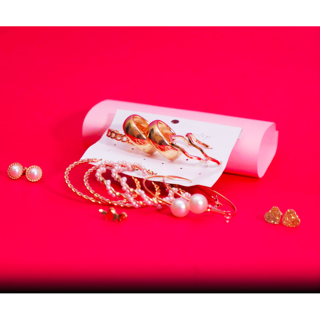 Rusty Golden Glam Hoop & Stud Earring Set (8 Pairs)