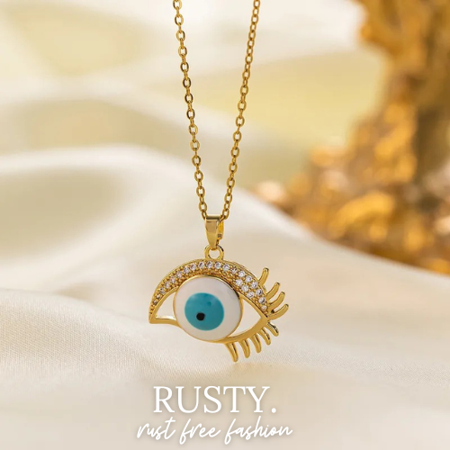 Golden Evil Eye Necklace – Protective Blue Charm Pendant by Rusty