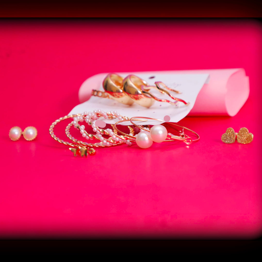 Rusty Golden Glam Hoop & Stud Earring Set (8 Pairs)