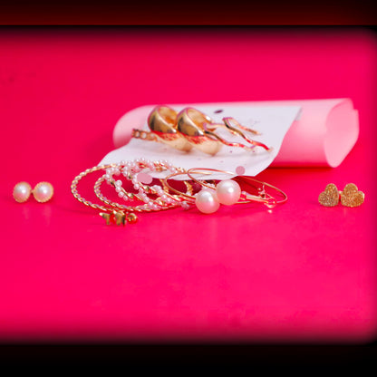 Rusty Golden Glam Hoop & Stud Earring Set (8 Pairs)