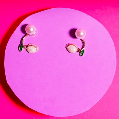 Rusty Pearl Peach Leaf Stud Earrings