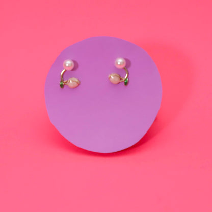 Rusty Pearl Peach Leaf Stud Earrings