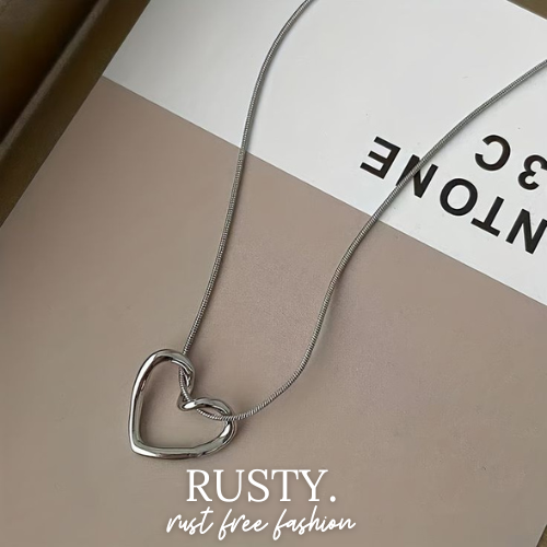 Minimalist Hollow Heart Pendant Necklace – Silver-Tone by Rusty