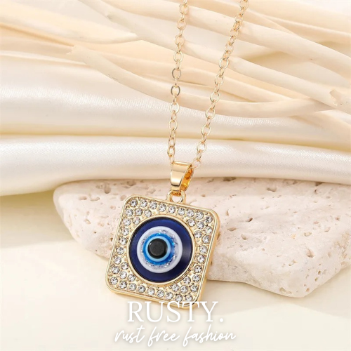 Square Evil Eye Pendant Necklace