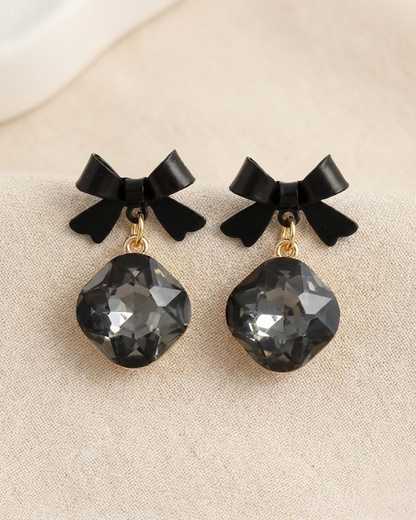 Rusty Black Bow Crystal Earrings