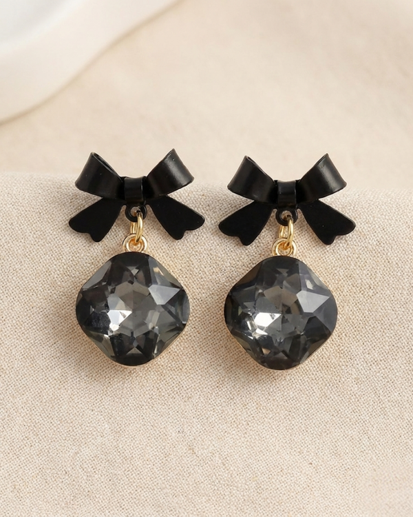 Rusty Black Bow Crystal Earrings