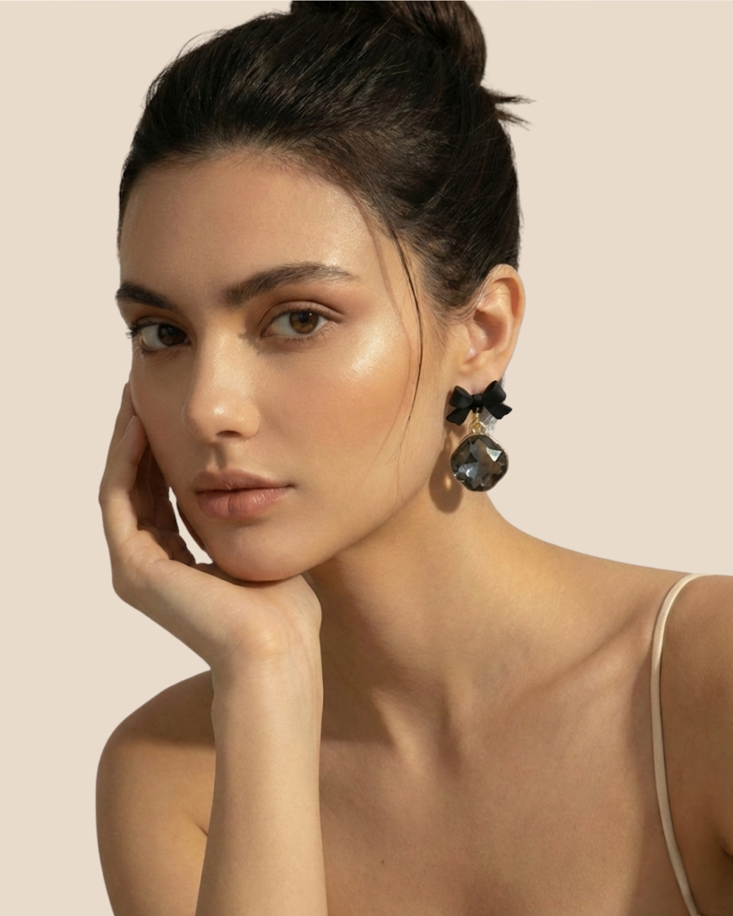 Rusty Black Bow Crystal Earrings