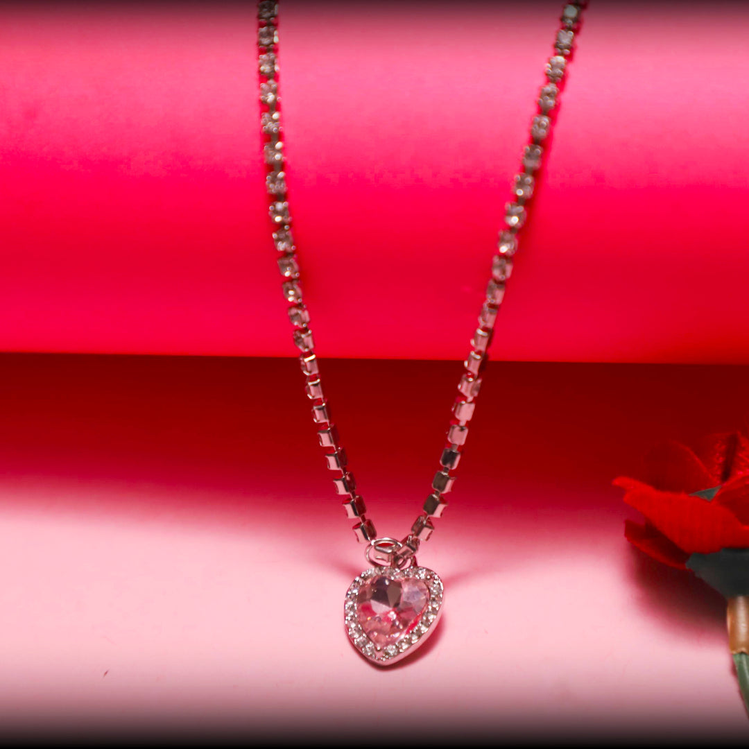 Sparkling Pink Heart Crystal Necklace – Elegant Statement Jewellery by Rusty