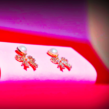 Rusty Pearl Bow Drop Earrings