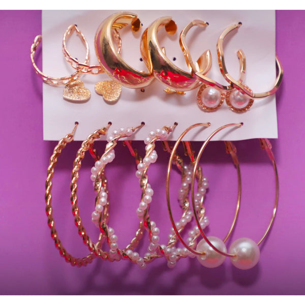 Rusty Golden Glam Hoop & Stud Earring Set (8 Pairs)