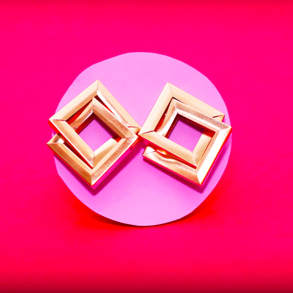Rusty Bold Geometric Square Stud Earrings
