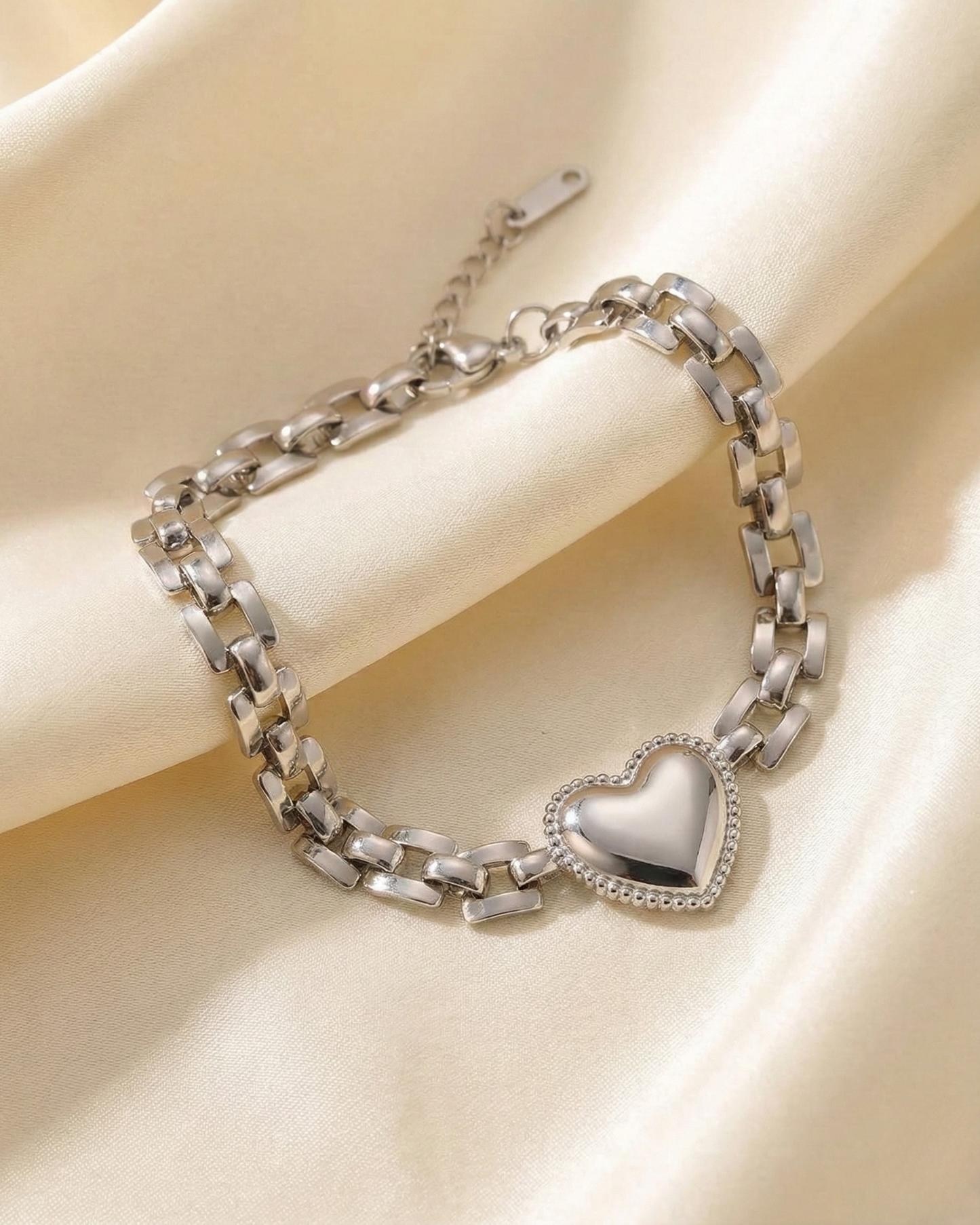 Rusty Silver Heart Charm Bracelet