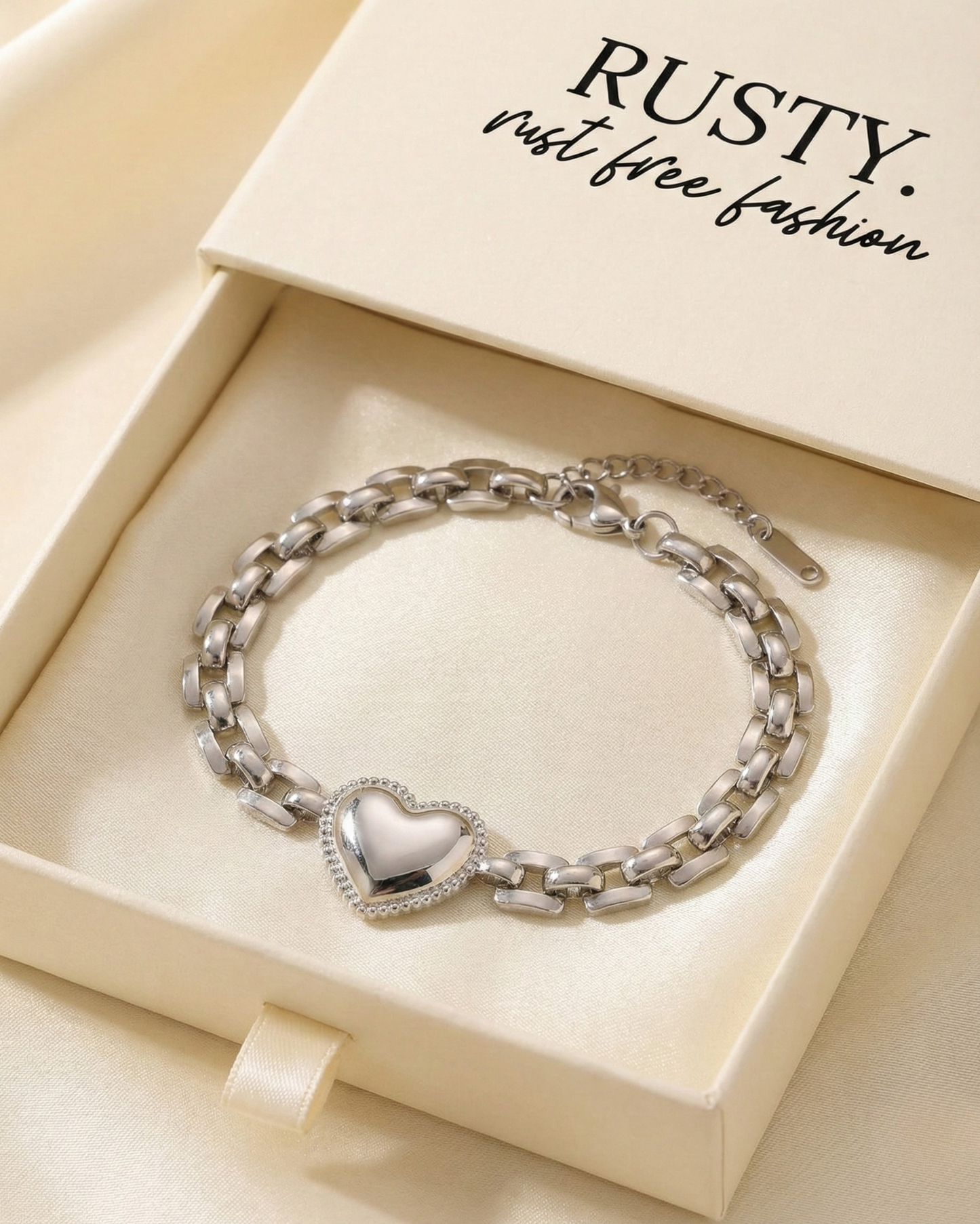 Rusty Silver Heart Charm Bracelet