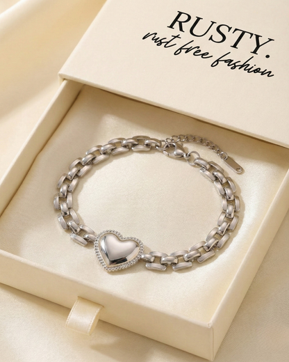 Rusty Silver Heart Charm Bracelet