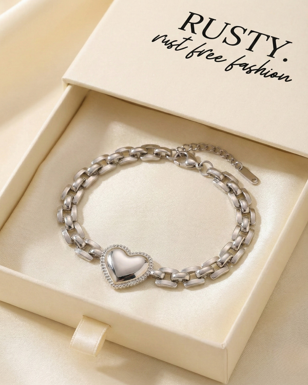 Rusty Silver Heart Charm Bracelet