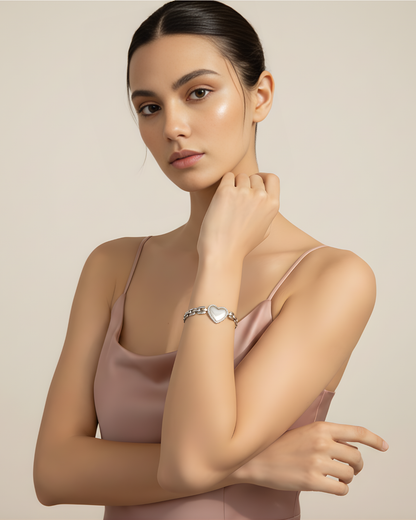 Rusty Silver Heart Charm Bracelet