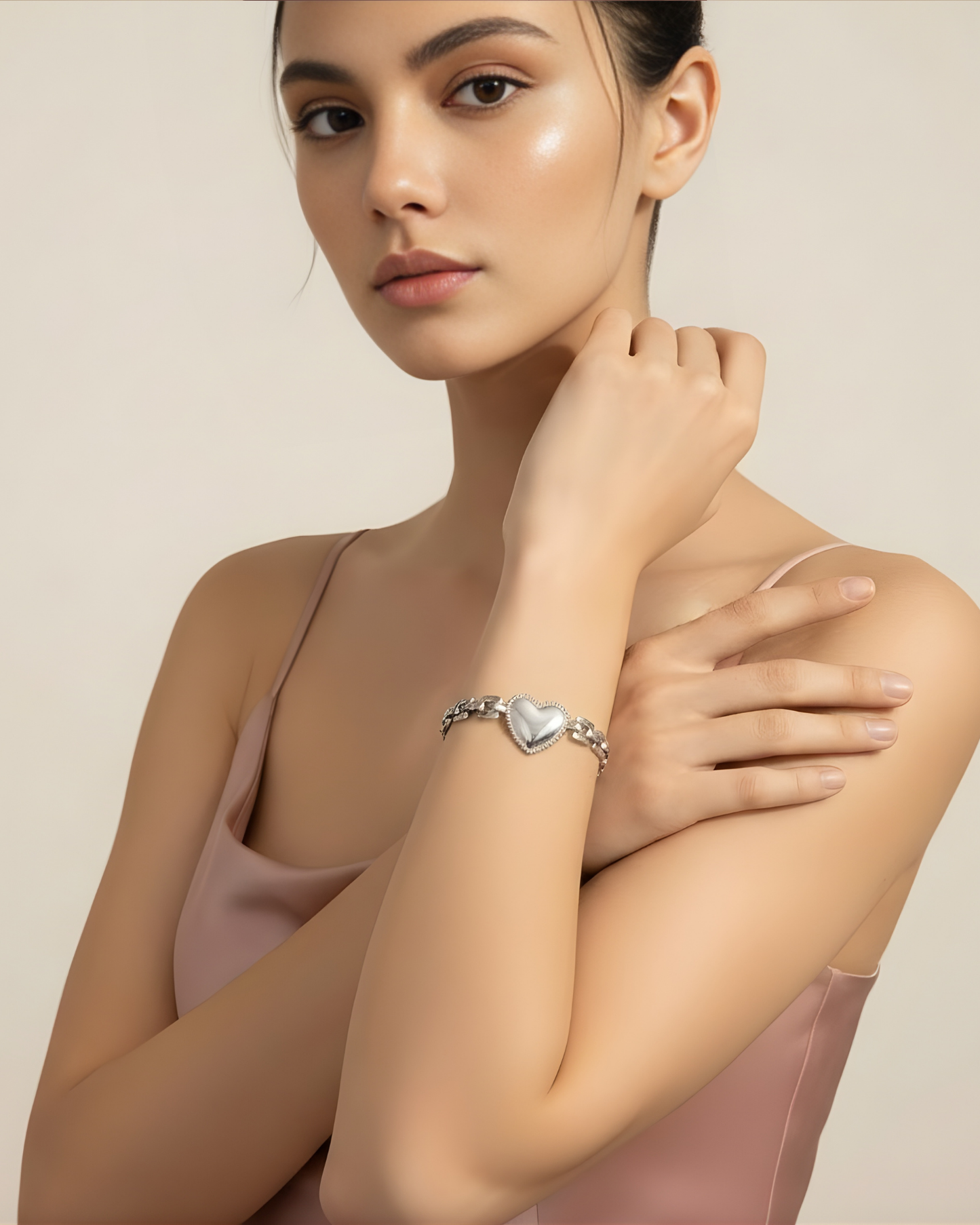 Rusty Silver Heart Charm Bracelet