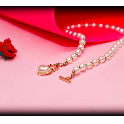 Elegant Pearl Beaded Necklace with Heart Pendant – Rust-Free Fashion by Rusty