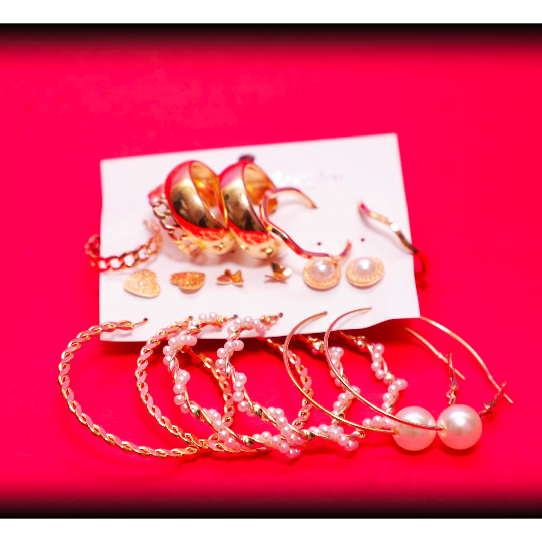 Rusty Golden Glam Hoop & Stud Earring Set (8 Pairs)