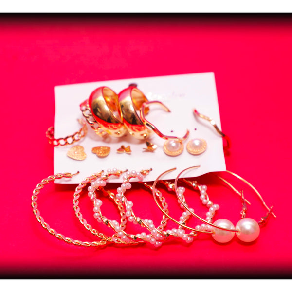 Rusty Golden Glam Hoop & Stud Earring Set (8 Pairs)