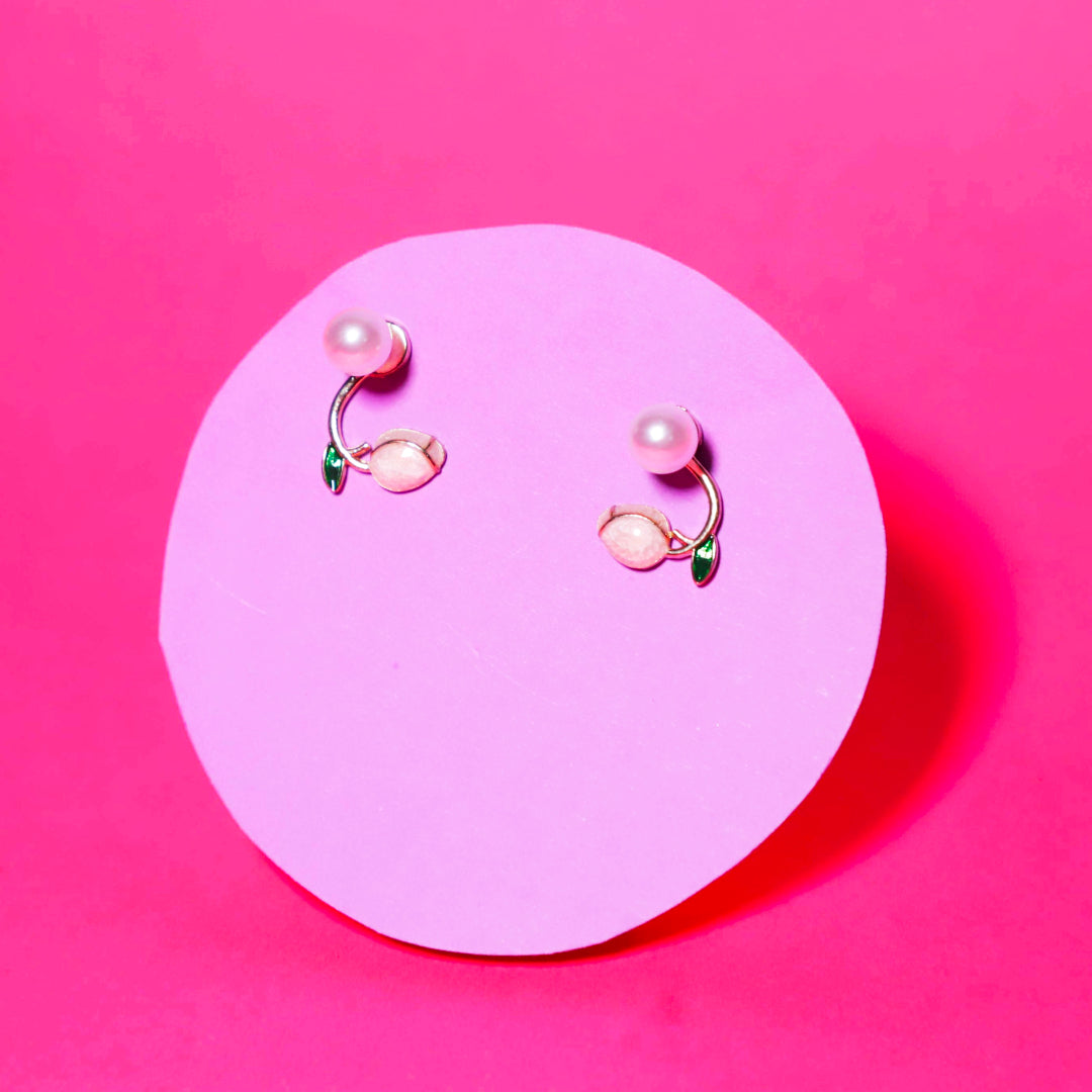 Rusty Pearl Peach Leaf Stud Earrings