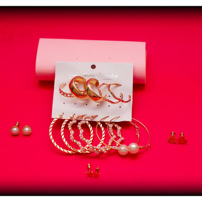 Rusty Golden Glam Hoop & Stud Earring Set (8 Pairs)