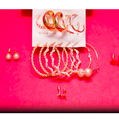 Rusty Golden Glam Hoop & Stud Earring Set (8 Pairs)