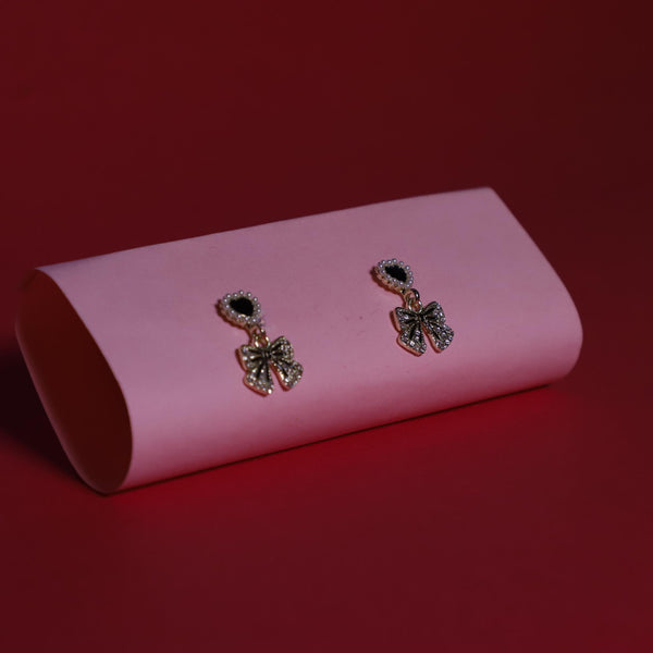 Rusty Black Heart Bow Drop Earrings