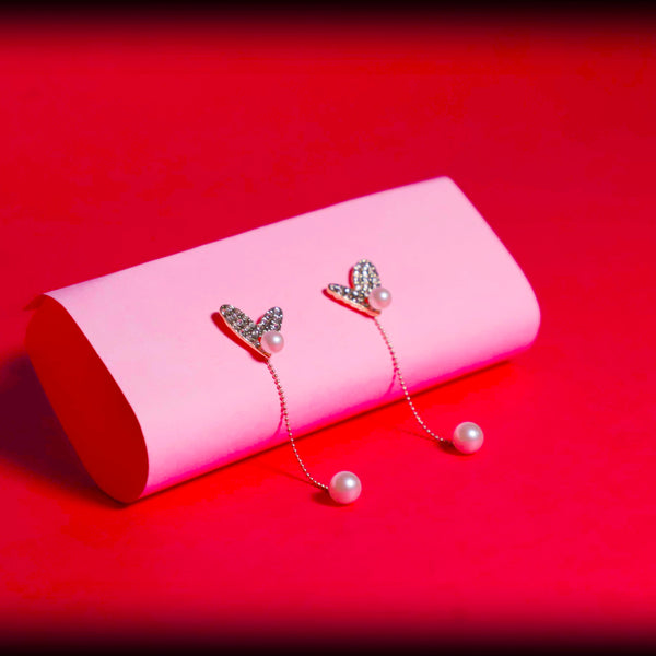 Rusty Crystal Heart Pearl Drop Earrings