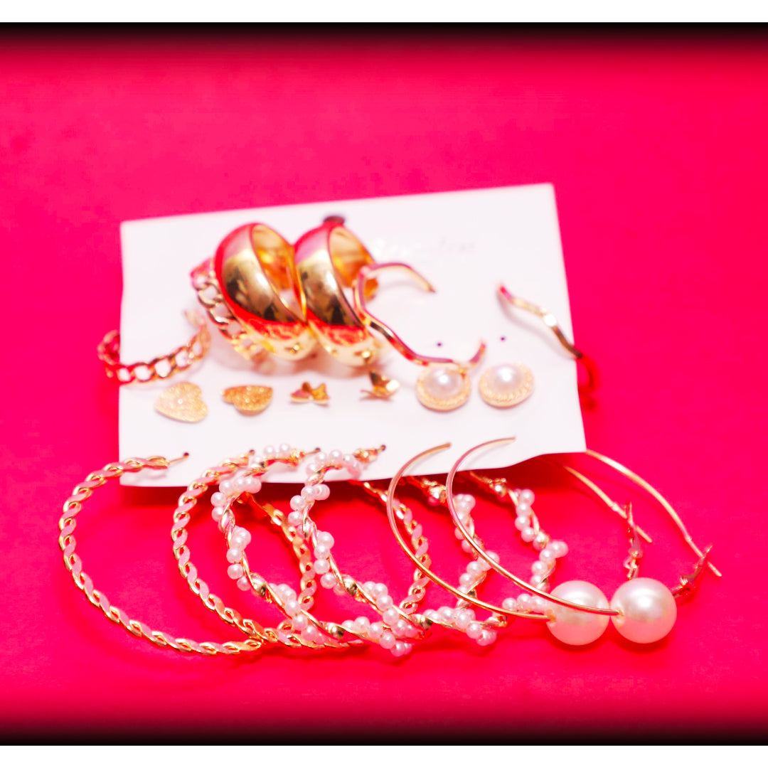 Rusty Golden Glam Hoop & Stud Earring Set (8 Pairs)