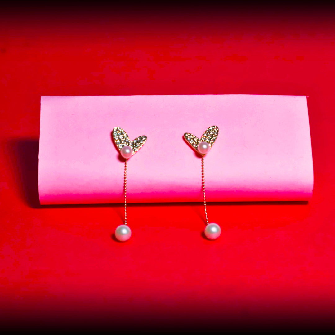 Rusty Crystal Heart Pearl Drop Earrings