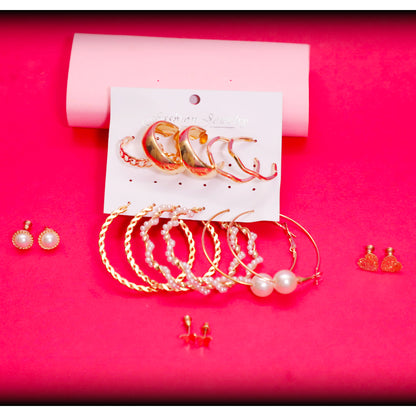 Rusty Golden Glam Hoop & Stud Earring Set (8 Pairs)