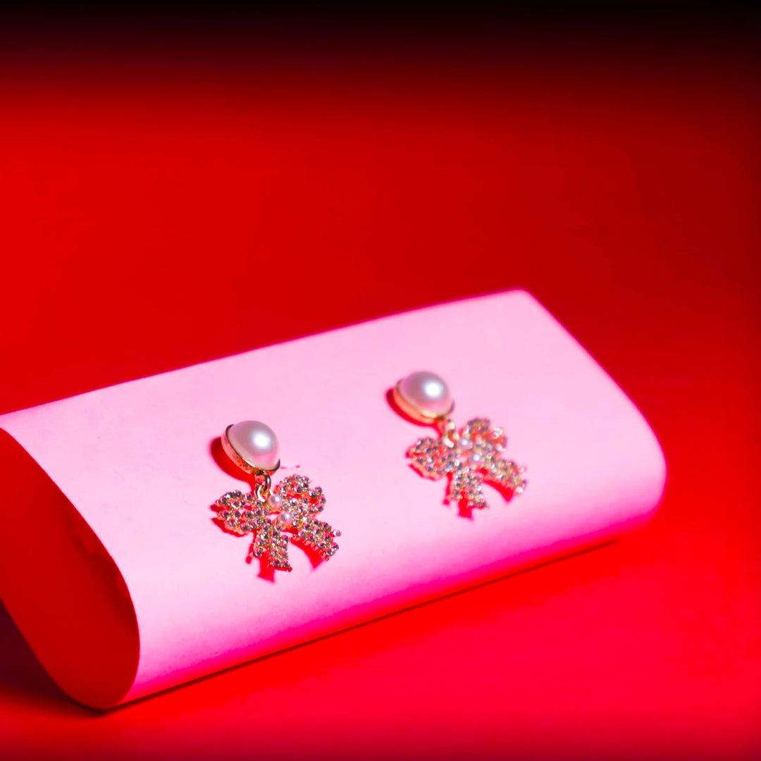 Rusty Pearl Bow Drop Earrings