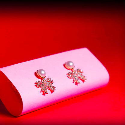 Rusty Pearl Bow Drop Earrings