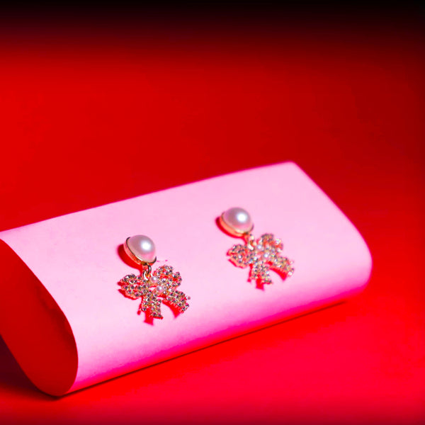 Rusty Pearl Bow Drop Earrings