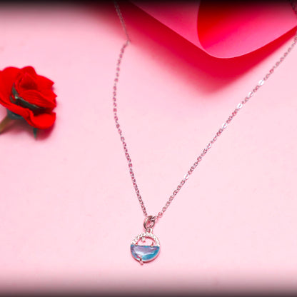 Moon & Ocean Wave Pendant Necklace – Silver-Tone Crystal Charm by Rusty