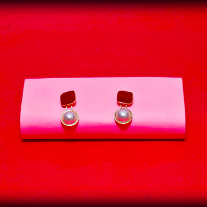 Rusty Modern Geometric Pearl Drop Earrings