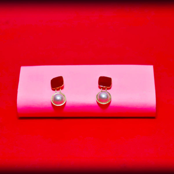 Rusty Modern Geometric Pearl Drop Earrings