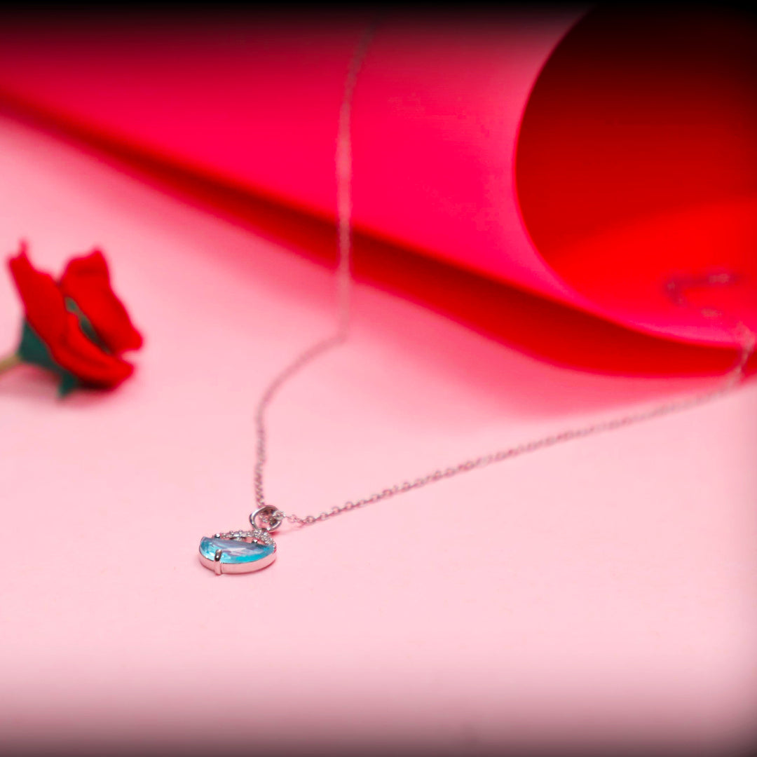 Moon & Ocean Wave Pendant Necklace – Silver-Tone Crystal Charm by Rusty