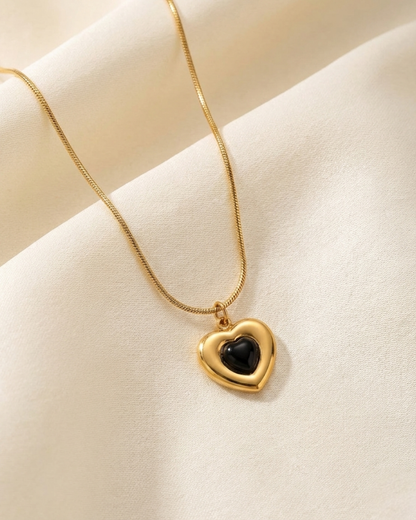 Golden Necklace with Black Enamel