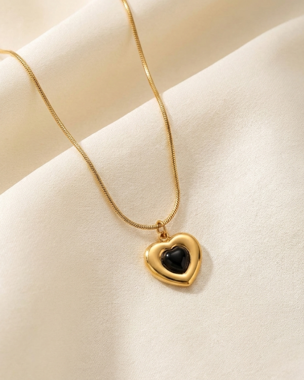 Golden Necklace with Black Enamel
